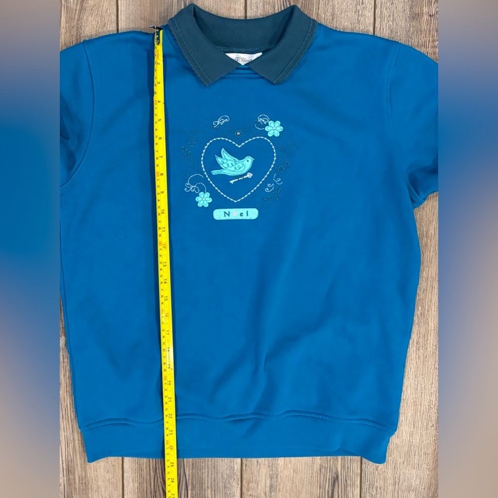 Northern Reflections Noel Bird Collared Sweatshirt Blue Sz S Holiday Vintage - Picture 7 of 9